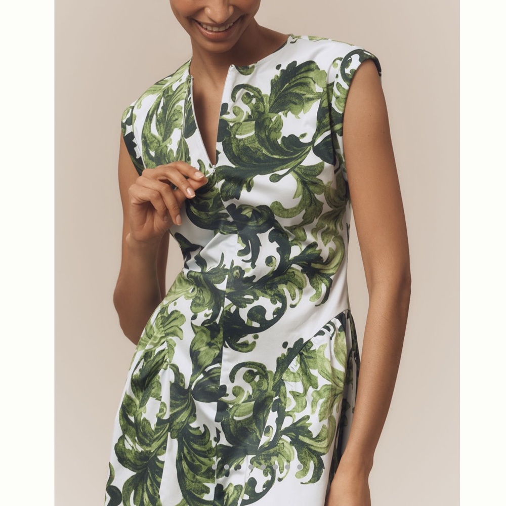 Anthropologie Drop Waist Midi Dress Maeve Cap Sleeve New Small Green - Picture 2 of 16